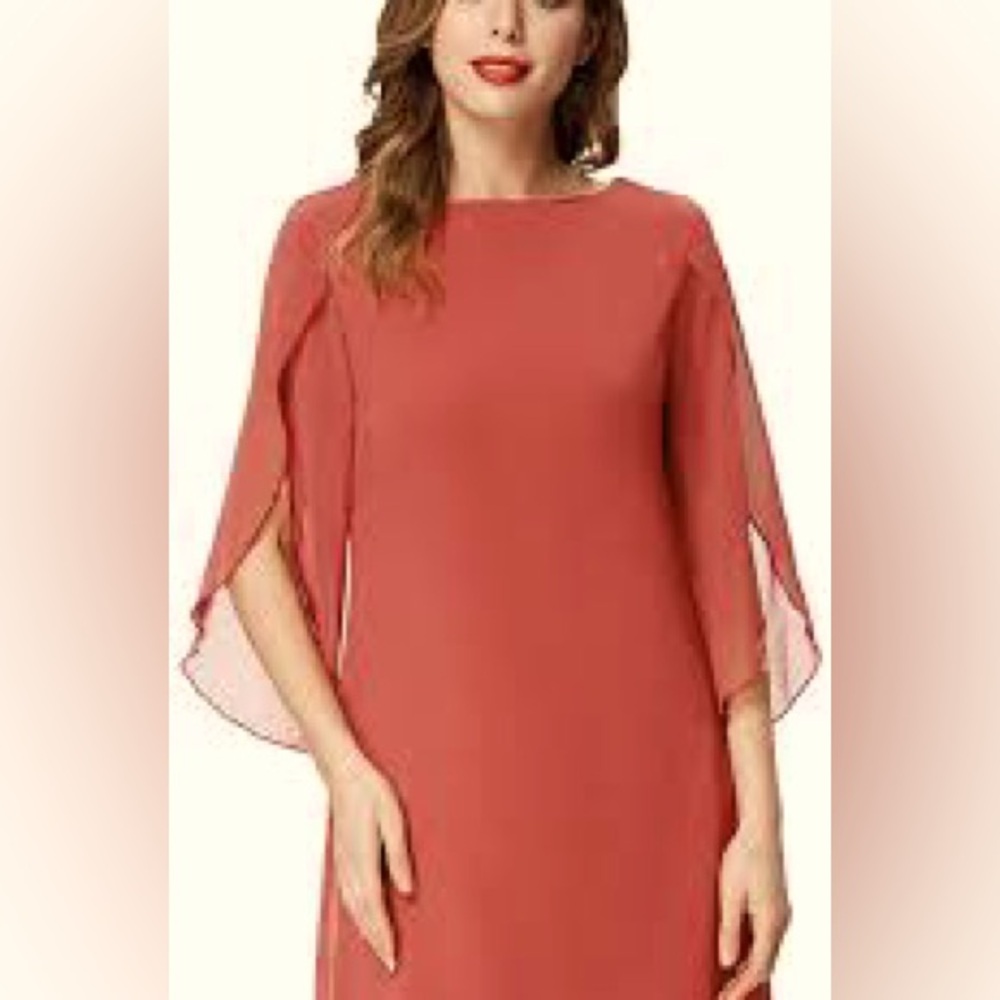 Grace Karin Lined Chiffon Cocktail Dress Slit 3/4Sleeves Preppy Formal Size 3XL